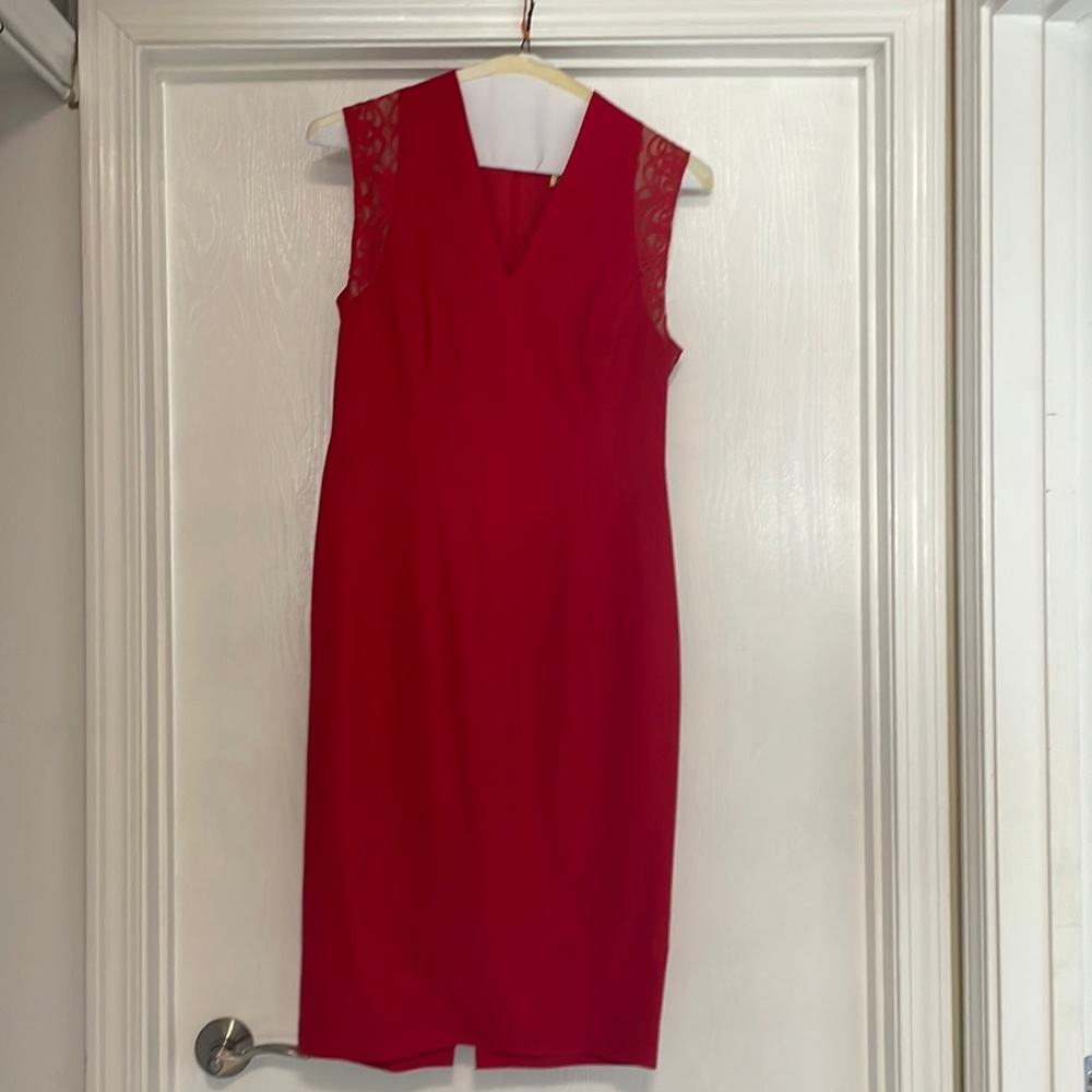 Rachel Roy lace cap sleeve sheath midi dress. Size 8.